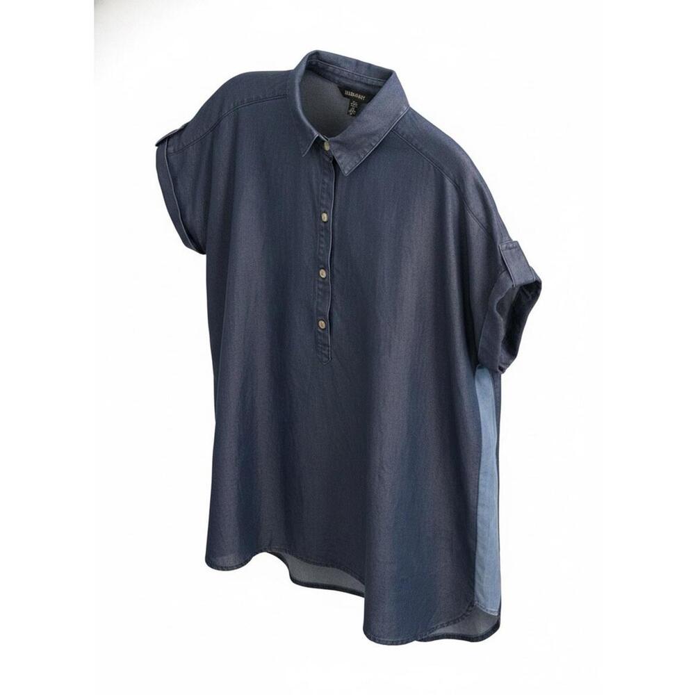Ellen Tracy Chambray Two Tone Half Button Up Size XL